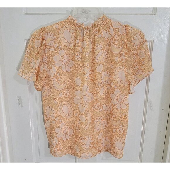 Cupcakes and Cashmere Womens Orange Floral Blouse Ruffled Neck Size M NWT - Picture 4 of 11
